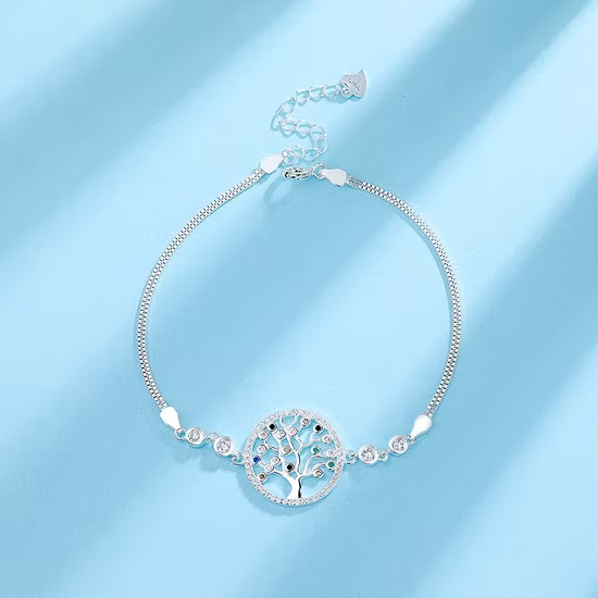 Fashion 925 Sterling Silver Colorful Tree Bracelet with Clear CZ in Silver Plating for Wholesale